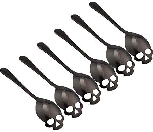 6 Stück Zuckerlöffel Edelstahl 304 mit Totenkopf schwarz