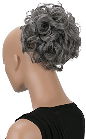 CAISHA Dutt Haarteil Zopf Haarknoten Hepburn-Dutt Haargummi Hochsteckfrisuren DM15cm Gewellt Grau HK117