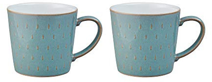 Denby - Azure Blue Patterned Coffee Mug Set of 2 - 400ml Large Stoneware Ceramic Cascade Tea Mug Set For Home & Office - Dishwasher Safe, Microwave Safe - Blue, White, Brown - Chip Resistant