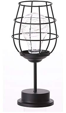 Vintage Table Lamp Industrial Metal Wire Basket Cage Desk Light Battery Operated Bedside and Table Lamps for Living Room Bedroom Office (B)