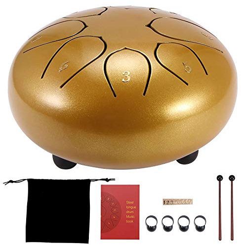 HITECHLIFE 6 Zoll Steel Tongue Drum Percussion Instrument D-Dur 8 Sounds mit 2 Drumsticks 4 Fingerabdeckung Tragetasche und Aufkleber für Yoga Zazen Meditation
