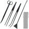 KEESIN Kit 4 in 1 per acquario in acciaio inox, accessori per la pulizia dell'acquario, kit di accessori per acquario, pinzette, forbici, pinze e raschietto per alghe (nero)