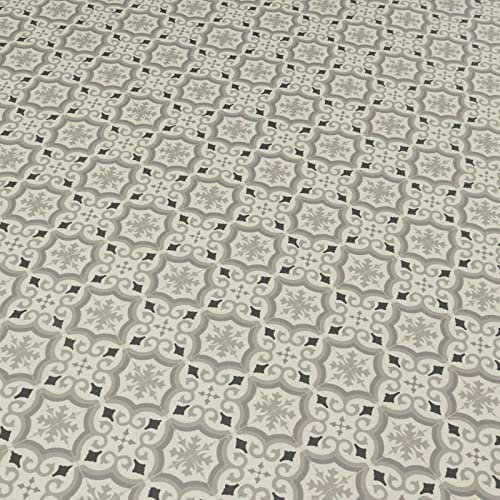 Bodenmaster PVC Bodenbelag Retro Fliese Alhambra Weiss Grau Schwarz mit Textilrücken (Breite: 200 cm x Länge: 400 cm)