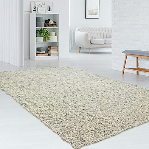 Taracarpet gewalkter exklusiver Hand-Web-Teppich handgewebter Teppich aus Wolle mit SCHWARZER Kette 200x290 cm Grau-Beige