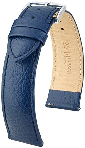 HIRSCH Uhren-Armband Kansas L - Uhr-Band aus widerstandsfähigem Kalbs-Leder mit Büffel-Prägung - Blau - 22 mm