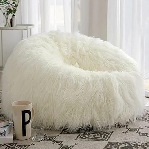ZHDECOR Fluffy Lazy Sack Super Soft Furry Stuffed Animal Storage Bean Bag Chair Cover (No Filler) Stuffed Animal Storage Bean Bag,White