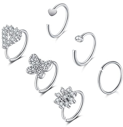 VF VFUN 20G Stainless Steel 8mm C Shape Nose Hoop Rings Clip On Silver Nose Rings For Women Men