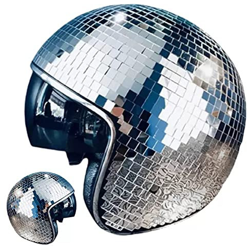 Discokugel Helm Party Dekoration Discokugel Helm Glitzer Glas Discokugel Kappe Discokugel Helm mit versenkbarem Visier Discokugel Cowboyhut Neuheit Geschenke Home Art Deco Geschenke, Silber
