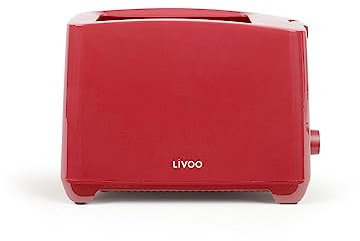 LIVOO Tostapane rosso DOD162RC – Potenza 850 W, Termostato regolabile, Eiezione automatica, con cassetto raccogli briciole