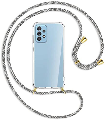 mtb more energy® Handykette kompatibel mit Samsung Galaxy A52 4G, A52 5G, A52S 5G (6.5'') - Fancy Fishnet/Gold - Smartphone Hülle zum Umhängen - Anti Shock Full TPU Case