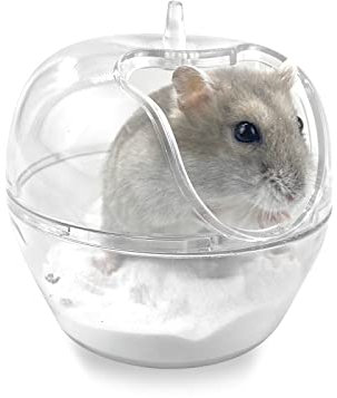 Andiker Baignoire en plastique transparent pour hamster, petit animal domestique, sauna, bac de toilette avec pelle pour hamster, gerbil, chinchilla, ours en soie doré (S)
