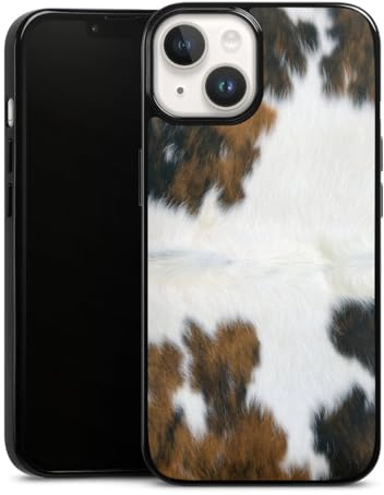 Silikon Hülle kompatibel mit Apple iPhone 14 Case schwarz Handyhülle Kuhfell Fell Kuh