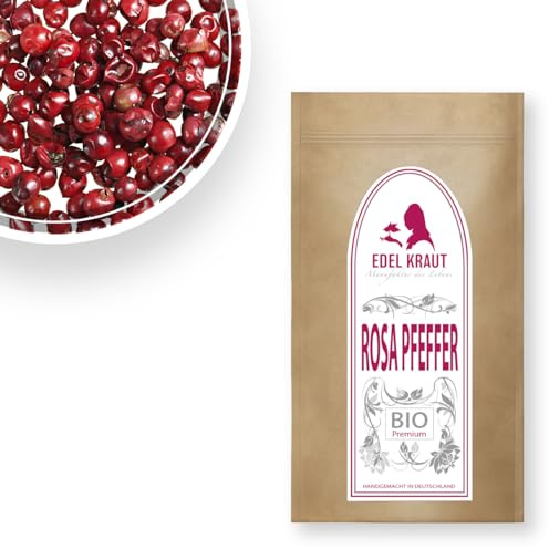 Rosa Pfeffer BIO 100g | EDEL KRAUT - 100% naturreine rosa Pfefferbeeren - Premium Rosa Beeren Pfeffer ganz frei von jeglichen Zusatzstoffen - roter Pfeffer Körner - rote Pfefferbeeren - 100% Natur