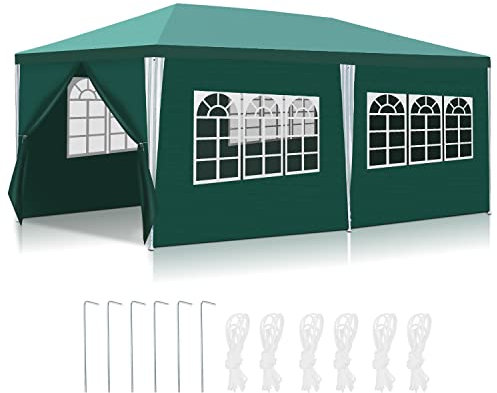 Ansobea Pavillon 3x6 m Tente de réception étanche à l'eau Bâche PE de Haute qualité Tente de réception résistante aux UV Tente de Jardin 100g/m² Tente à bière avec 6 Parties latérales Vert