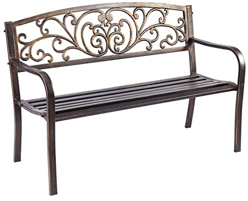 Gartenbank Metall, Parkbank aus Eisen, Metallbank bis 280 kg belastbar, Sitzbank für Balkon, Garten, Terrasse, 127 x 60 x 85 cm