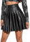IWEMEK Sexy Damen PU Lackleder Plissierte Skater Minirock Hohe Taille Metallischer Glitzer Wetlook A-Linie Tennis RARA Röcke Freizeit Party Tanz Gothic Cheerleader Kostüm #A: Schwarz L
