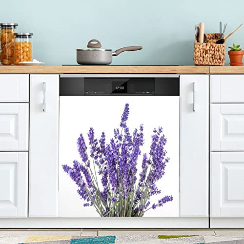 Closeup Lavanda Fiori Sopra Bianco Lavastoviglie Magnete Copertura Frigorifero Pannello Decco per Armadio Cucina Lavanderia Regalo 50 x 60 cm