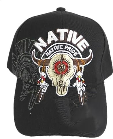 Generisch Baseballcap Cap mit Schild Native Pride Bestickt mit Longhorn (Schwarz)