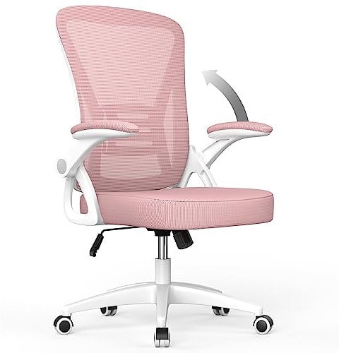 rattantree Sedia da Ufficio con Supporto Lombare, Sedia Ufficio Ergonomica con Braccioli Regolabili in Rete Traspirante, Altezza Regolabile e Schienale Inclinabile con Ruote Girevoli, Rosa