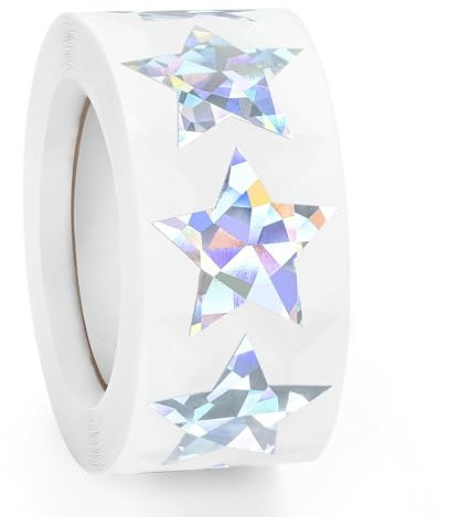500 Stück holografische silberfarbene Stern-Aufkleber, 2,5 cm, selbstklebende metallische Glitzer-Folienaufkleber, glitzernde Stern-Aufkleber, Belohnungstabelle für Kinder, Studenten, Lehrer