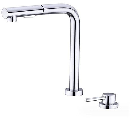 Rubinetto Sottofinestra Cucina Estraibile Monocomando 2 Fori Dual Mode Girevole Miscelatore Cucina Pieghevole-Cromo