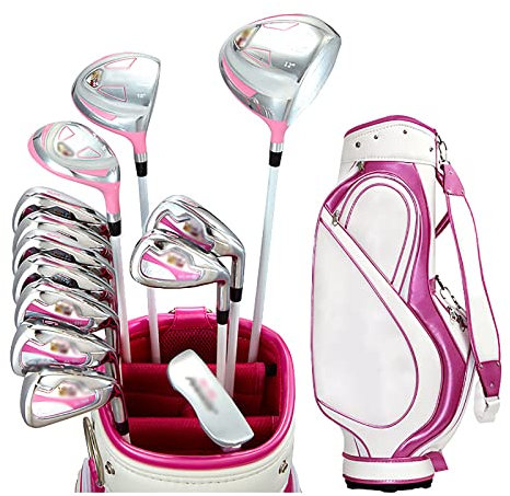 Dam golfset, golfklubbset, golf standardväska och golfklubba nybörjare komplett set, rostfritt stål skaft, 13 delar