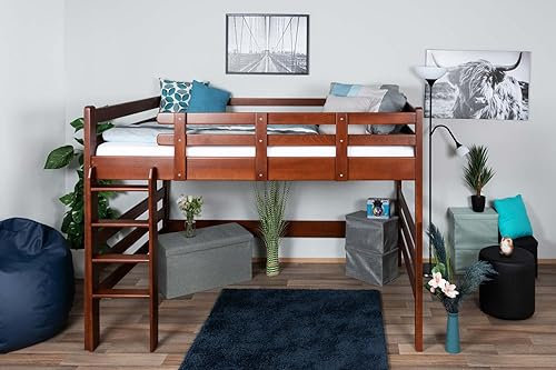 Hochbett 160 x 200 cm Easy Premium Line K23/n, Buche Massivholz Dunkelbraun lackiert, teilbar