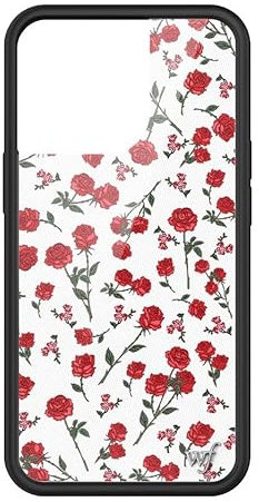 Wildflower Schutzhülle für Apple iPhone 13 Pro, Rot, Weiß, Blumen, Rosen, trendig, kokett, schützender schwarzer Bumper, 1,2 m Falltest-zertifiziert, kleines Unternehmen im Besitz von Frauen