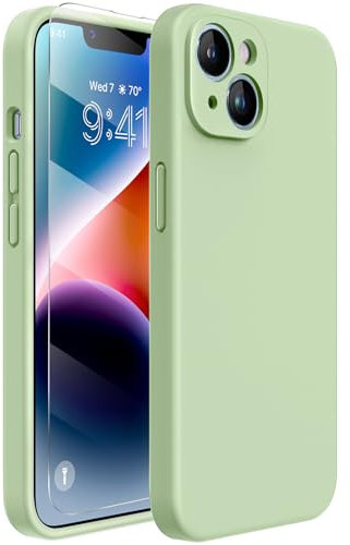 Miracase Designed for iPhone 14 Case, [Upgraded Wrap-around lens Protection], with 1 Pack Screen Protector, Full-body Cover Shockproof Liquid Silicone Case, 6.1 Inch (Matcha Green)