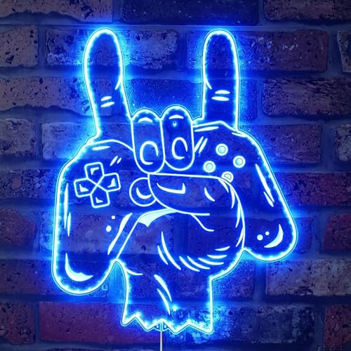 ADVPRO Game Room Gamepad Konsole Rock n Roll Hand RGB Dynamic Glam LED-Schild – Schnittform – intelligente 3D-Wanddekoration – mehrfarbige dynamische Beschilderung st06s66-fnd-i0030-c