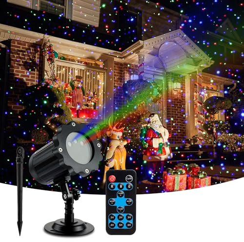 POWHA Projecteur Laser de Noël, projecteur de lumière Laser 3 Couleurs avec télécommande, décoration de Vacances intérieure et extérieure for Noël, Maison, décoration d'intérieur, fête du Nouvel an