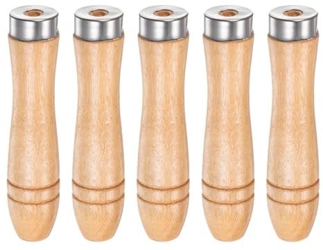 sourcing map 5pcs Wooden File Handle 4.33 Inch Round Hole Ergonomic Handles with Metal Collar for 6 - 8 Metal Files