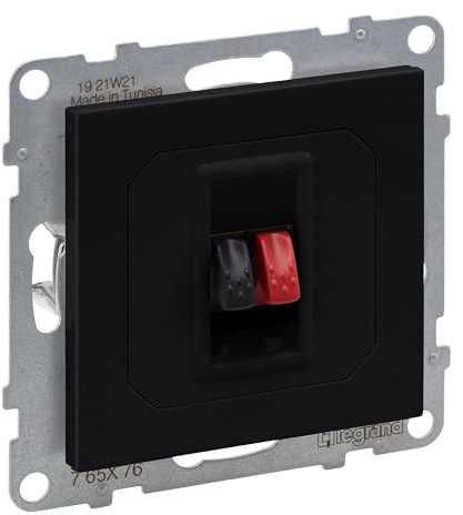 LEGRAND, SEANO Lautsprecher-Anschluss 1-fach mit Federklemmen (Rot/Schwarz) 1-fach, Farbe: Schwarz lackiert, 765376