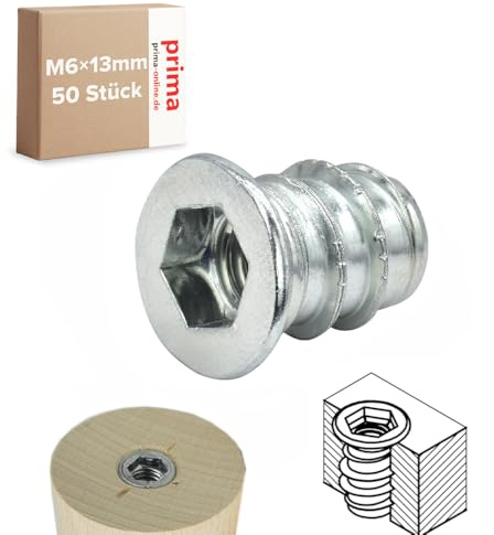 Einschraubmutter M6 x 13 mm – Einschraubmuffen/Eindrehmuffen aus verzinktem Stahl – Innengewinde für Holzbau & Möbelbau (50 Stück)