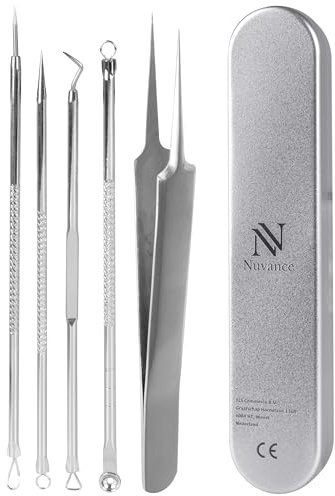 Nuvance - Élimination des Points Noirs - Dissolvant de Têtes Noires - Lot de 5 - Dissolvant de Points Noirs - Cuillère Comédon - Argent