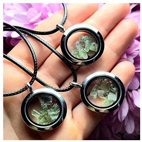 YLLLLY 1-5 Gram Pieces Libia Desert Glass Chips Moldavie Chips Collar for Mujeres Hombres Hombres Natural Crudo Crudo Meteorito Joyería Locket Crystal yllly8569(Color:Blakc rope chain)
