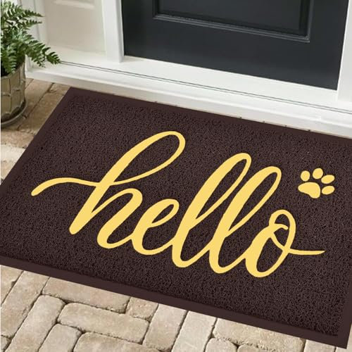 T.HENV Fußmatte für den Eingangsbereich, wasserdicht, für drinnen und draußen, Aufschrift Hello Welcome, lustig, niedlich, Hund, Katze, Eingang, Boden, niedriges Profil, Terrasse, Veranda, 76 x 44