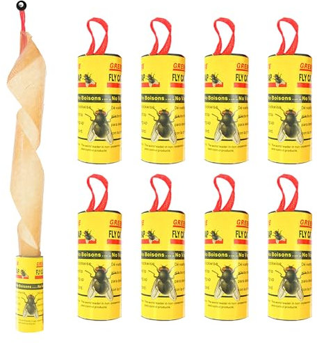 FloraVigo Fliegenfallen, 8er-Pack Fliegenfallenrolle, hochwertiger, ungiftiger Fliegenvernichtungskleber für Fruchtfliegen, Mücken und Motten, zur Fliegenabwehr, für den Innen- und Außenbereich