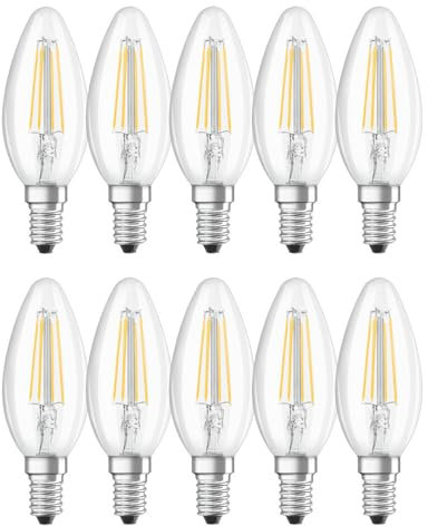 NCC-Licht 10 x LED Filament Leuchtmittel Kerze C35 5W = 40W E14 klar 470lm 2700K & 4000K Wechsel per Lichtschalter