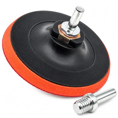 HERO Klett-Stützteller 125 mm M14 mit 8 mm Adapter für Bohrmaschine, Schleifteller für Winkelschleifer, Klett-Schleifscheiben und Polierpads, max. 12.000 U/min