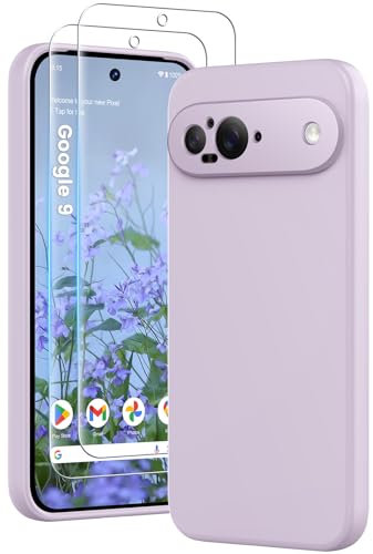 HuwaiH 3 in 1 Hülle für Google Pixel 9, mit 2 Stück 9H 0.33mm Panzerglas, Upgraded Kameraschutz, Kratzfeste Stoßfeste Handyhülle für Google Pixel 9 (violett)