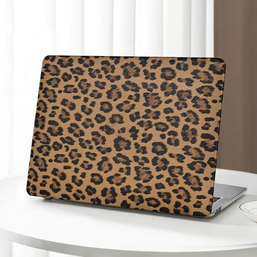Ksriylm Kompatibel für MacBook Air 13 Zoll HüLle 2022 2021 2020-2018 A1932 A2179 M1 A2337 Touch ID,Leopard Leder Schützend Plastik Hartschale Schutzhülle Case&Tastaturabdeckung,Braun