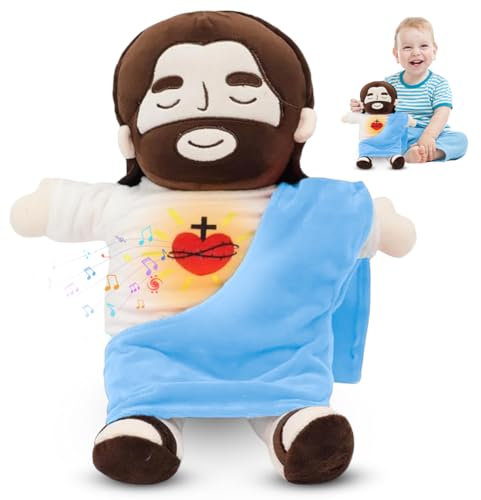 Fouvin Schlummer Jesus Kuscheltier, 30cm Jesus Plüschfigur mit Atembewegung und beruhigenden Klängen, Jesus Stofftier Plüsch Ostern Geschenke Kinder, Jesus Plush Ostern Deko für Jungen und Mädchen