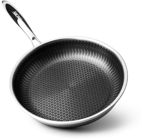 AROMA® 10-Inch Stainless Steel & Nonstick Ceramic Frying Pan with Honeycomb Surface Scratch Protection