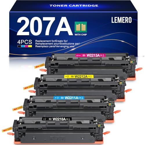 Lemero 207A Toner mit Chip Kompatibel für HP Color Laserjet Pro MFP m283fdw m255dw m282nw W2210A W2211A W2212A W2213A 207X Toner Set (Schwarz Cyan Magenta Gelb) 4er-Pack