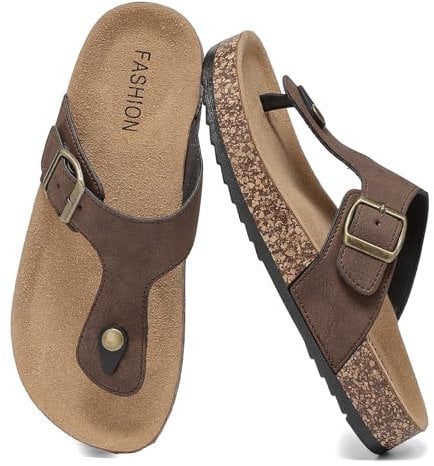 Cork Footbed Sandals for Women and Men Flip Flops for Unisex, Summer Beach Slides with Anti-Slip Sole & Arch Support, Adjustable Buckles