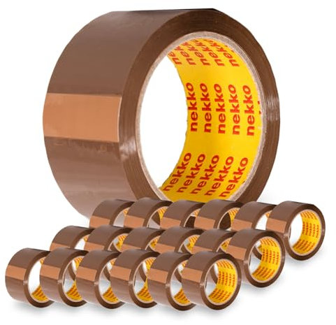 nekko 18 Rollen Paketklebeband Braun- Starke Klebekraft, Kein Einreißen, Leises Abrollen - Packband Verpackungsband - 50mm x 66m Klebeband