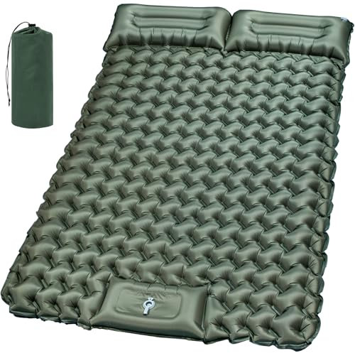 QEANY Isomatte Selbstaufblasend 2 Personen,Doppel Isomatte 195 * 135cm,Camping Matratze mit Fußpumpe & Kopfkissen,für Wandern, Reisen, Zelt