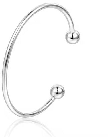 Kritz Bracelet Femme Jonc Rond Fin Rigide Plaqué Argent - Bracelets Forme Ovale 4 mm Empilable Ajustable Acier inoxydable Hypoallergénique - Bijoux Manchette Cadeau Fille (C Ouvert 2mm Argent Boules)