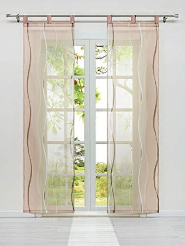Schiebegardine Paneele mit Schlaufen Sheer Wave Print Dekoschals inklusive Schlaufen und Montagezubehör Sand 2 Stücke je 57x145cm